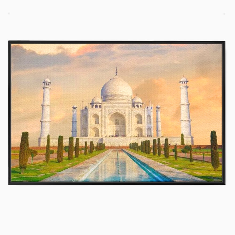 Tablou canvas cu tablou canvas cu taj mahal, in rama de aluminiu negru