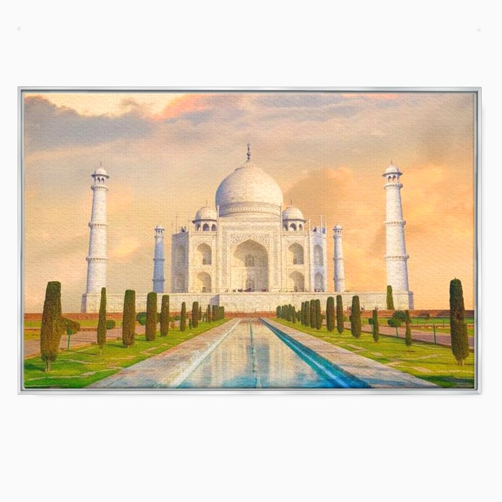 Tablou canvas cu tablou canvas cu taj mahal, in rama de aluminiu argintiu