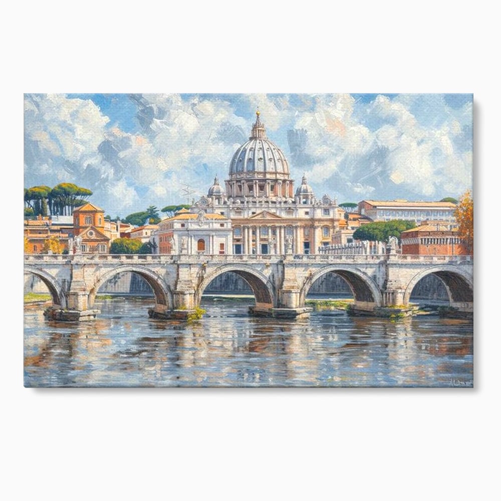 Tablou canvas cu tablou canvas cu podul si cupola vaticanului, fara rama, pe sasiu de lemn