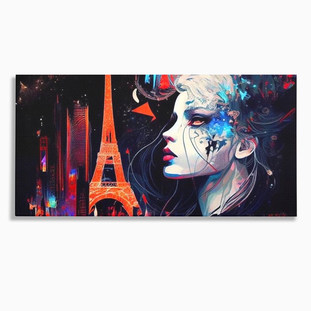 Tablou canvas cu tablou canvas cu femeie si turnul eiffel, fara rama, pe sasiu de lemn