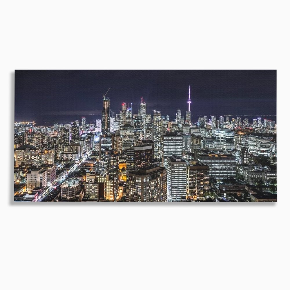 Tablou canvas cu panoramic nocturn cu toronto si cn tower, fara rama, pe sasiu de lemn