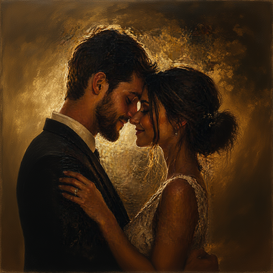 Tablou canvas cu pictura clasica cu mire si mireasa