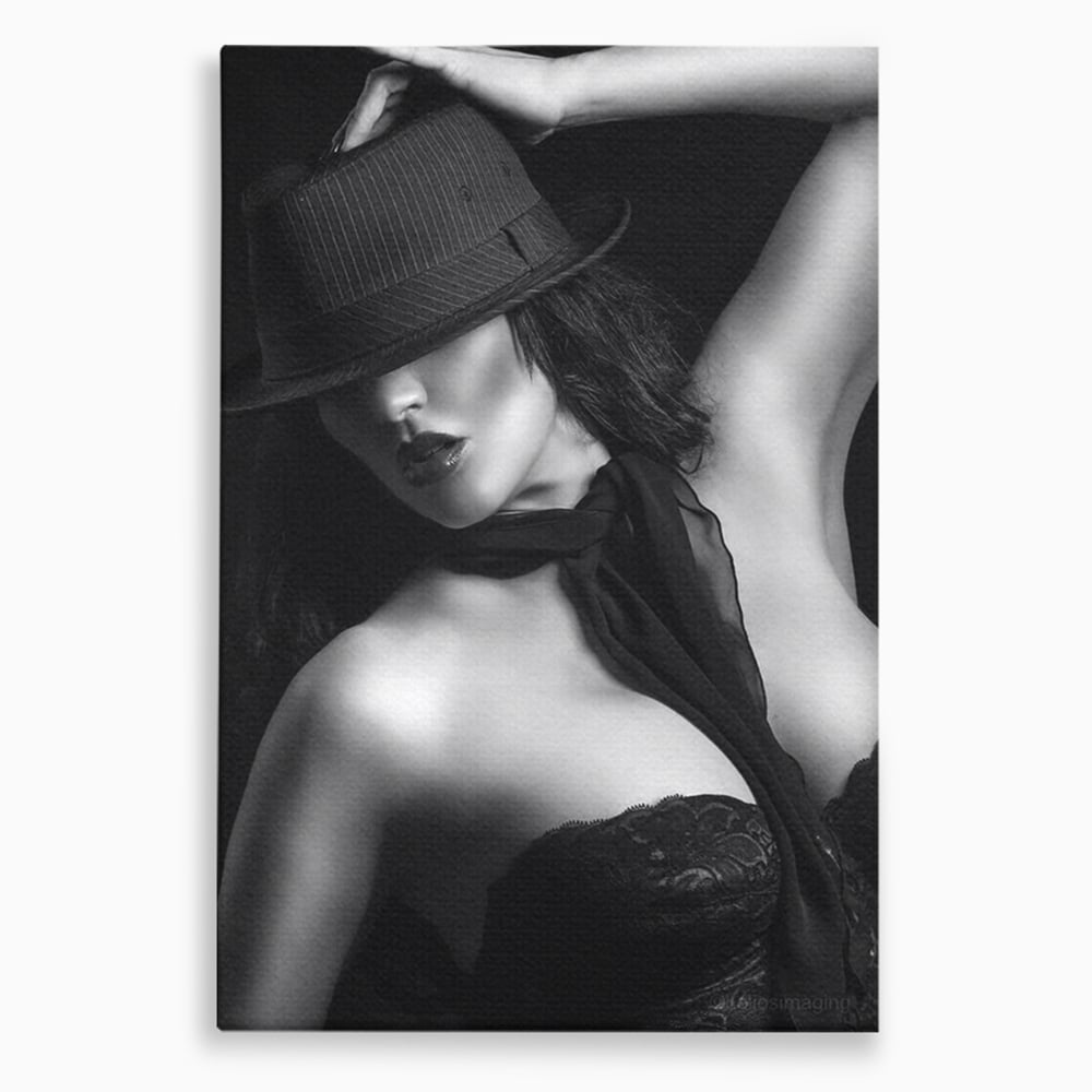 Tablou canvas cu tablou canvas portret feminin noir, fara rama, pe sasiu de lemn