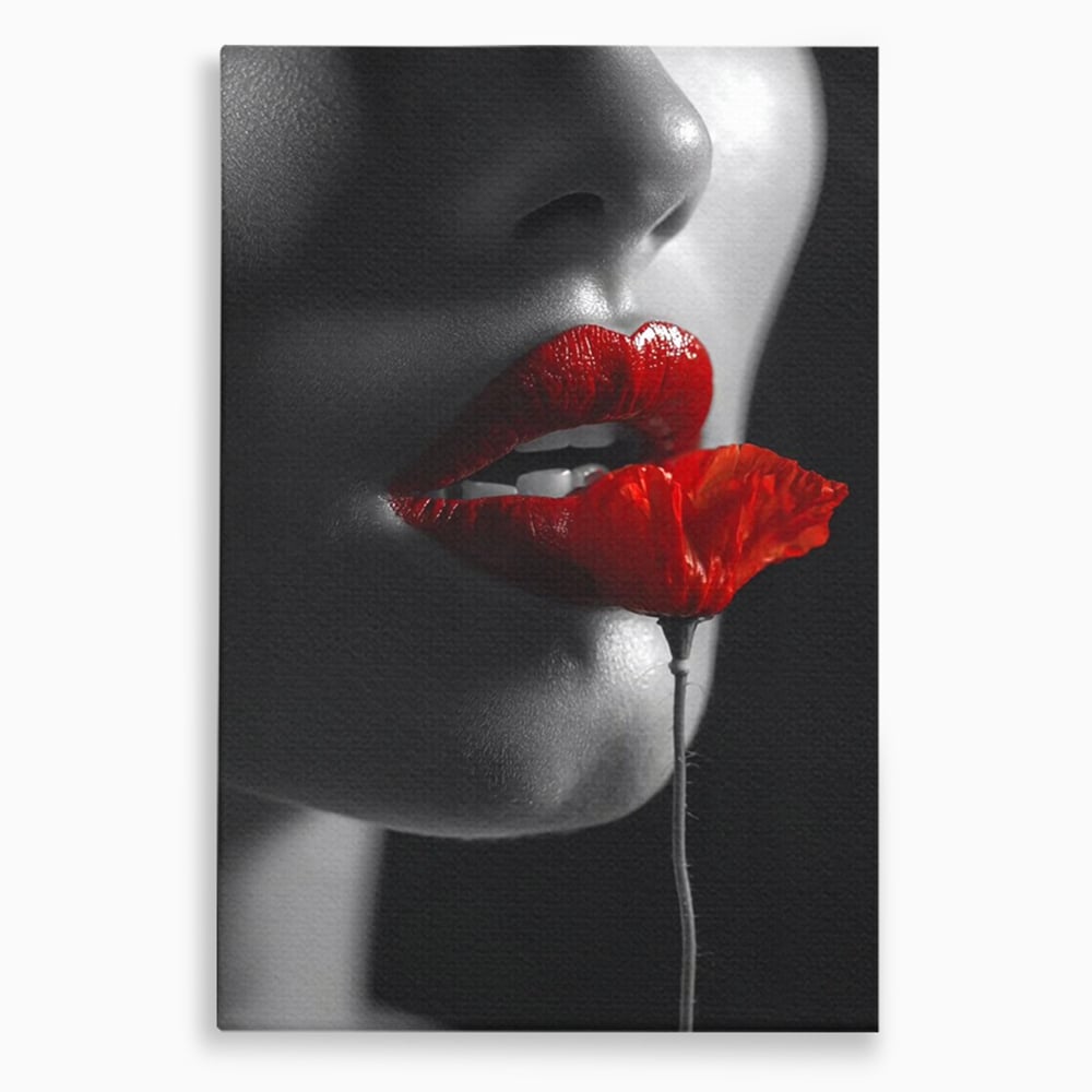 Tablou canvas cu tablou canvas cu buze si mac, fara rama, pe sasiu de lemn