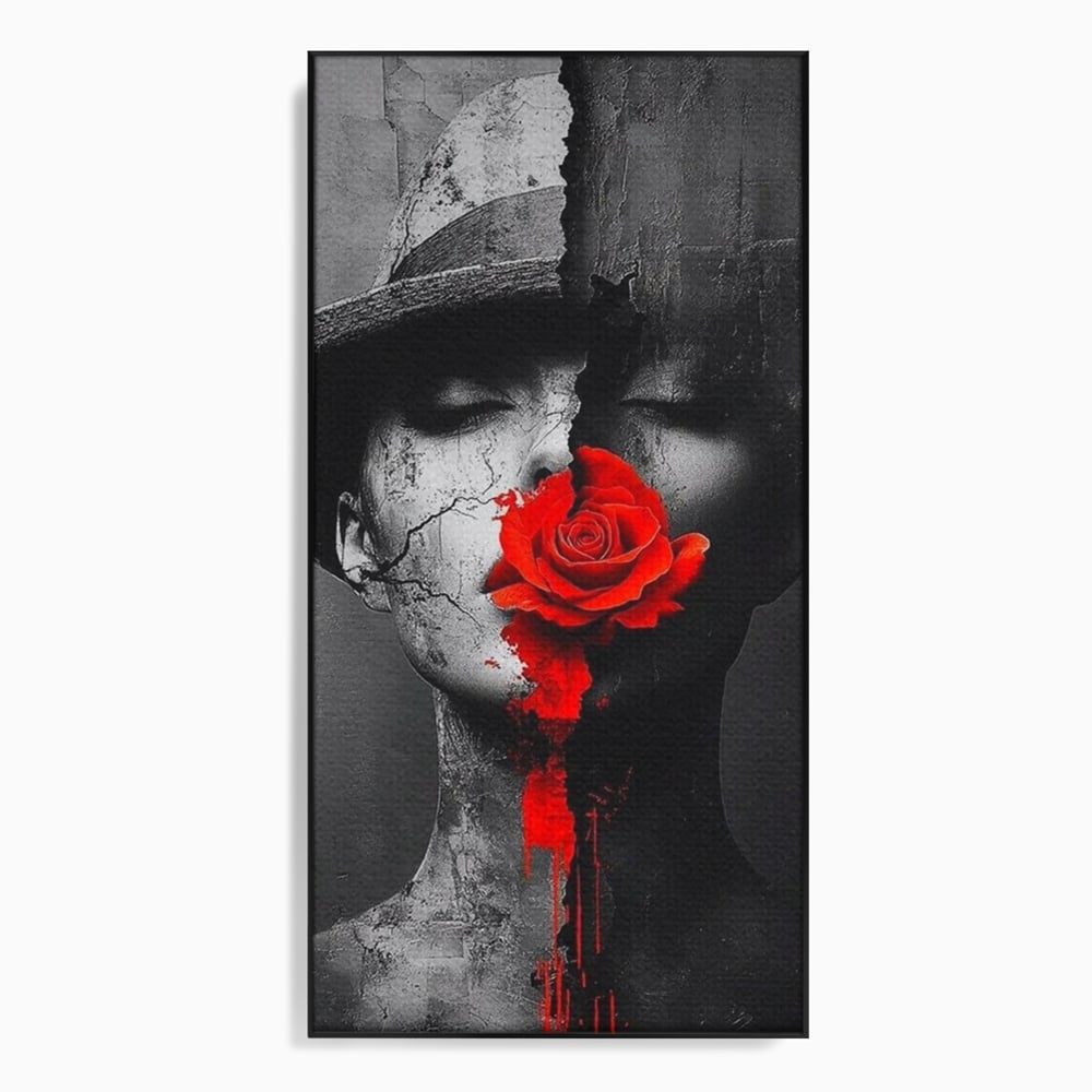 Tablou canvas cu tablou canvas cu chip de femeie, in rama de aluminiu negru