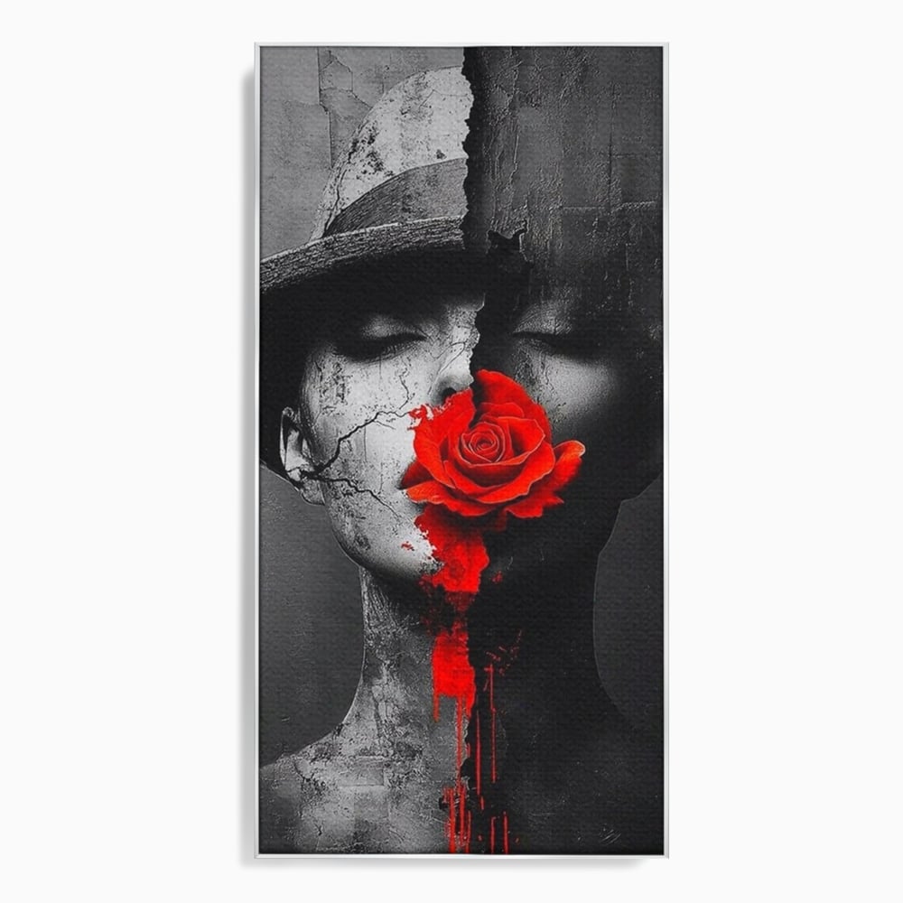 Tablou canvas cu tablou canvas cu chip de femeie, in rama de aluminiu argintiu