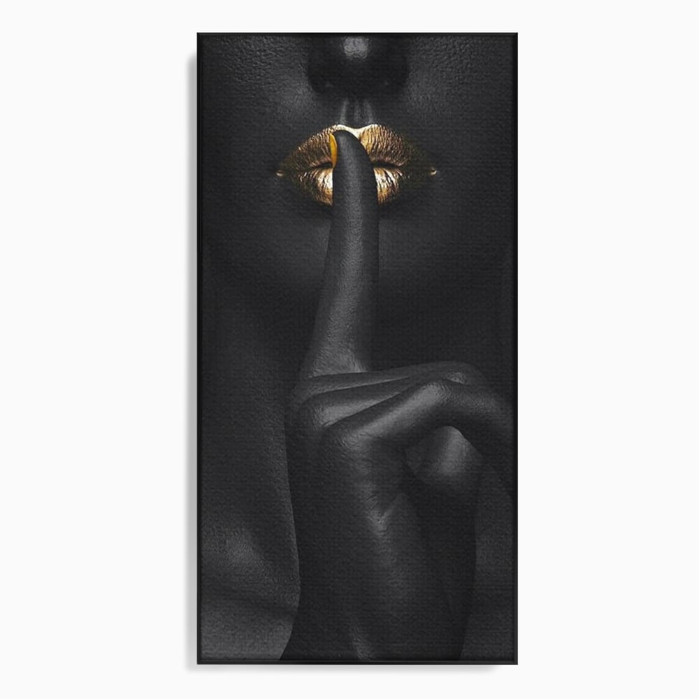 Tablou canvas cu tablou canvas cu buze si deget, in rama de aluminiu negru
