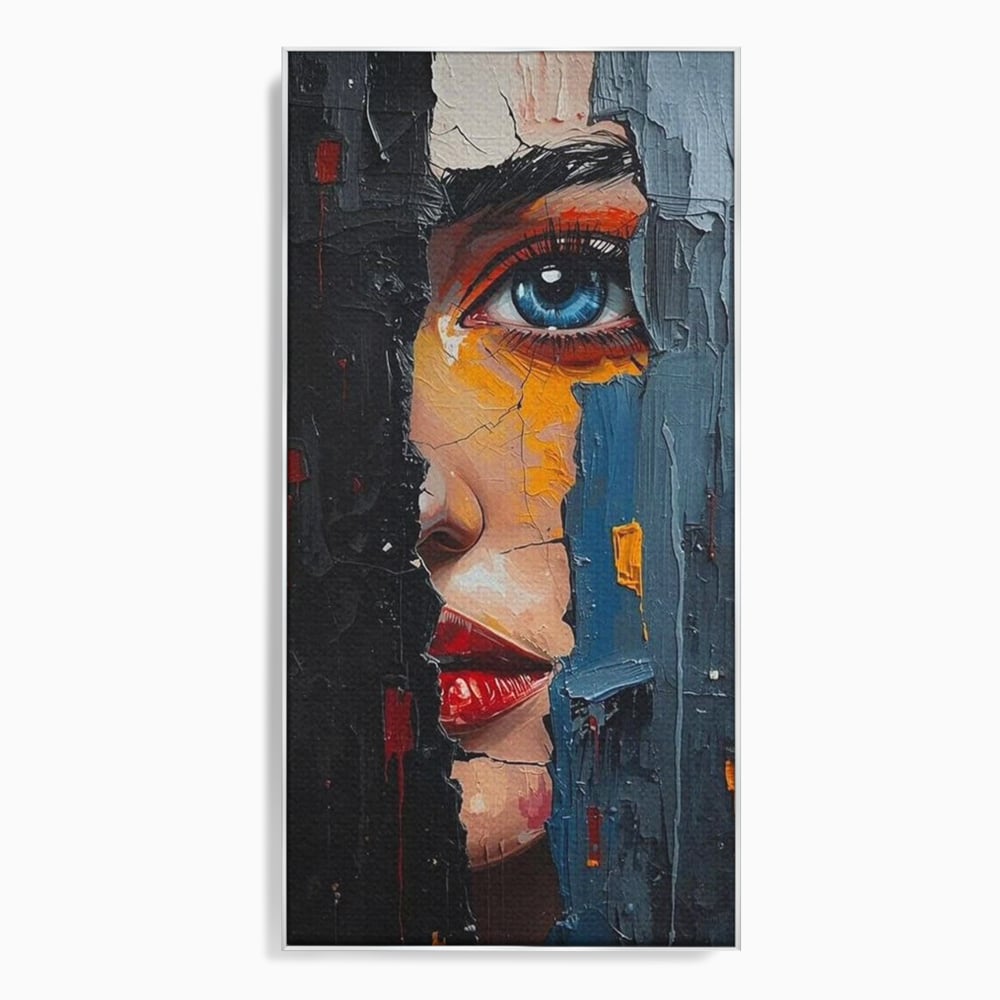 Tablou canvas cu tablou canvas cu portretul unei femei, in rama de aluminiu argintiu