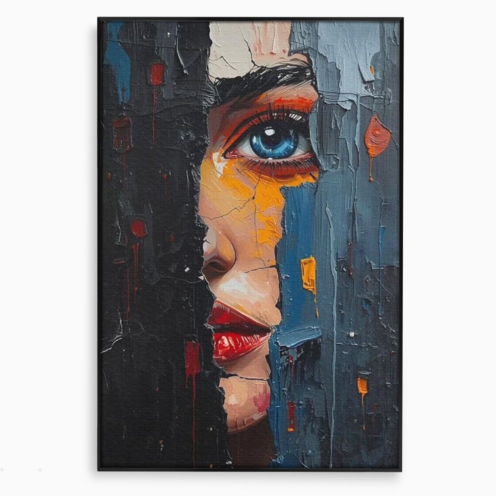 Tablou canvas cu tablou canvas cu portretul unei femei, in rama de aluminiu negru