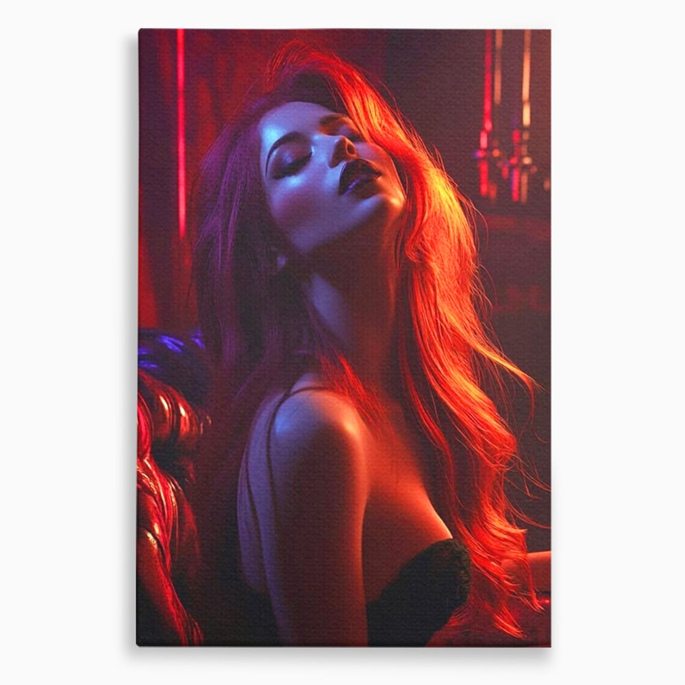 Tablou canvas cu tablou canvas cu femeie si lumina rosie, fara rama, pe sasiu de lemn