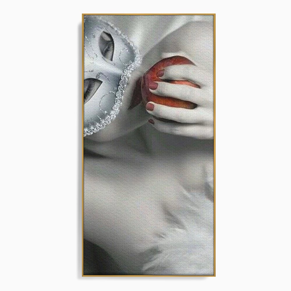 Tablou canvas cu tablou canvas cu masca si mar, in rama de aluminiu auriu