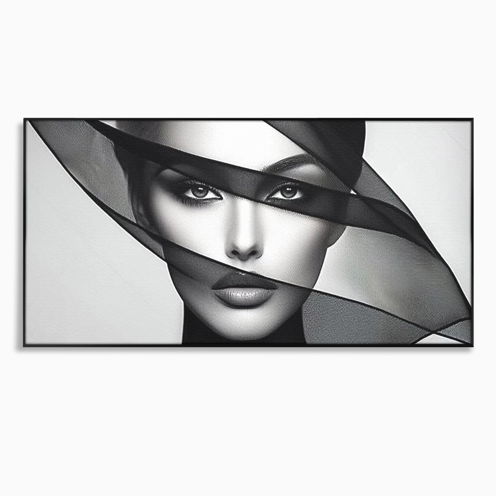 Tablou canvas cu tablou canvas cu femeie si voal negru, in rama de aluminiu negru