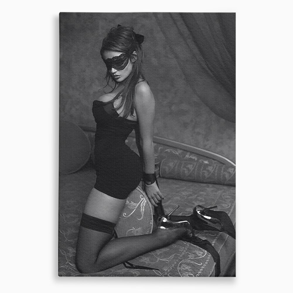 Tablou canvas cu tablou canvas cu femeie mascata, fara rama, pe sasiu de lemn