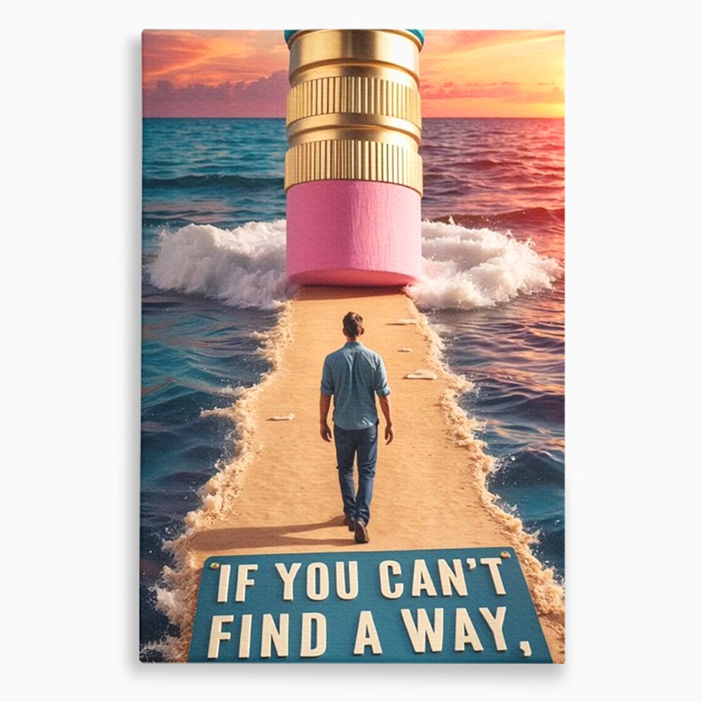 Tablou canvas cu ilustratie motivatioanala cu barbat pe carare, fara rama, pe sasiu de lemn