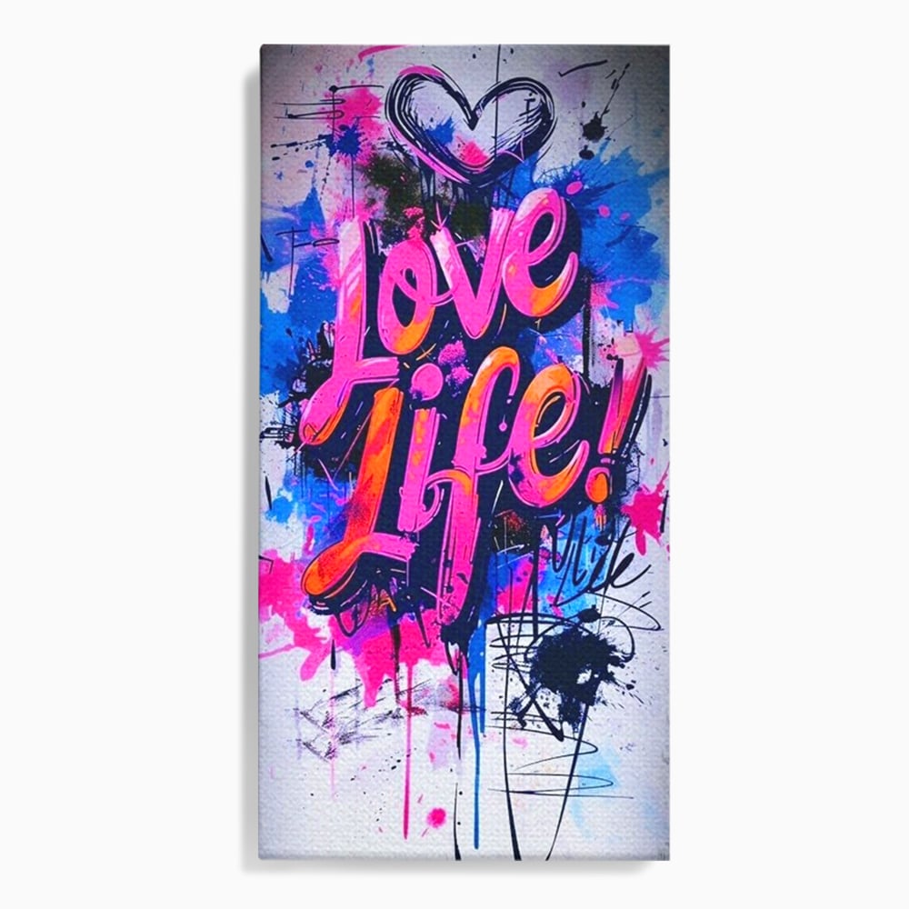 Tablou canvas cu tablou canvas cu graffiti urban iubeste viata, fara rama, pe sasiu de lemn