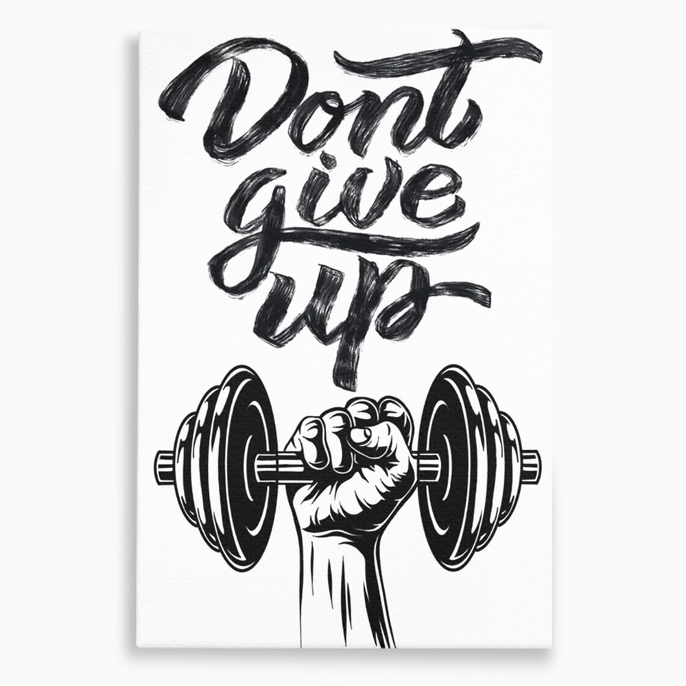 Tablou canvas cu ilustratie motivationala cu halterofil si mesaj, fara rama, pe sasiu de lemn