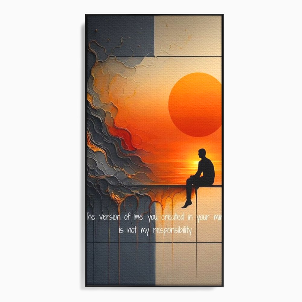 Tablou canvas cu tablou canvas cu silueta pe fundal de apus, in rama de aluminiu negru
