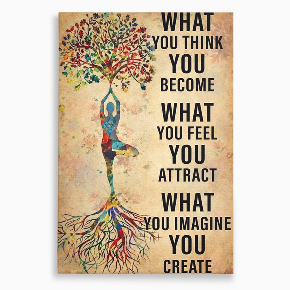 Tablou canvas cu tablou canvas motivational cu silueta si copac, fara rama, pe sasiu de lemn
