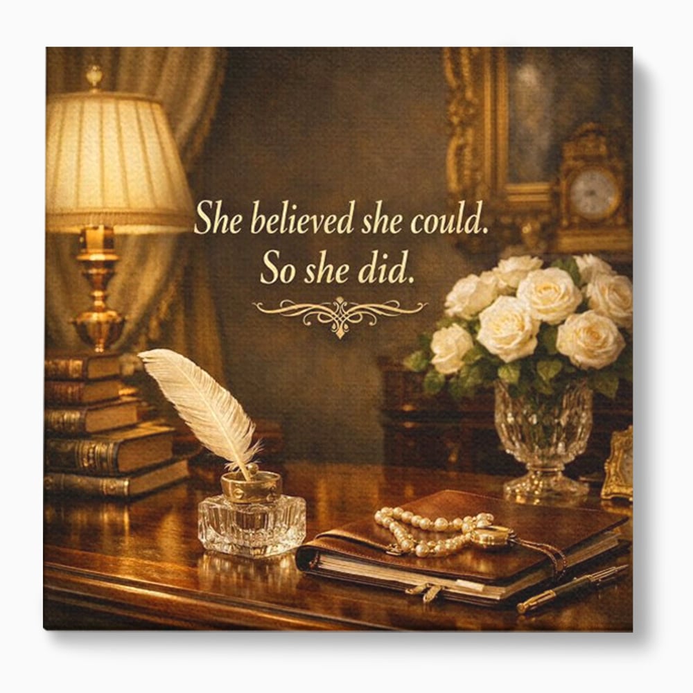 Tablou canvas cu tablou canvas motivational birou vintage, fara rama, pe sasiu de lemn