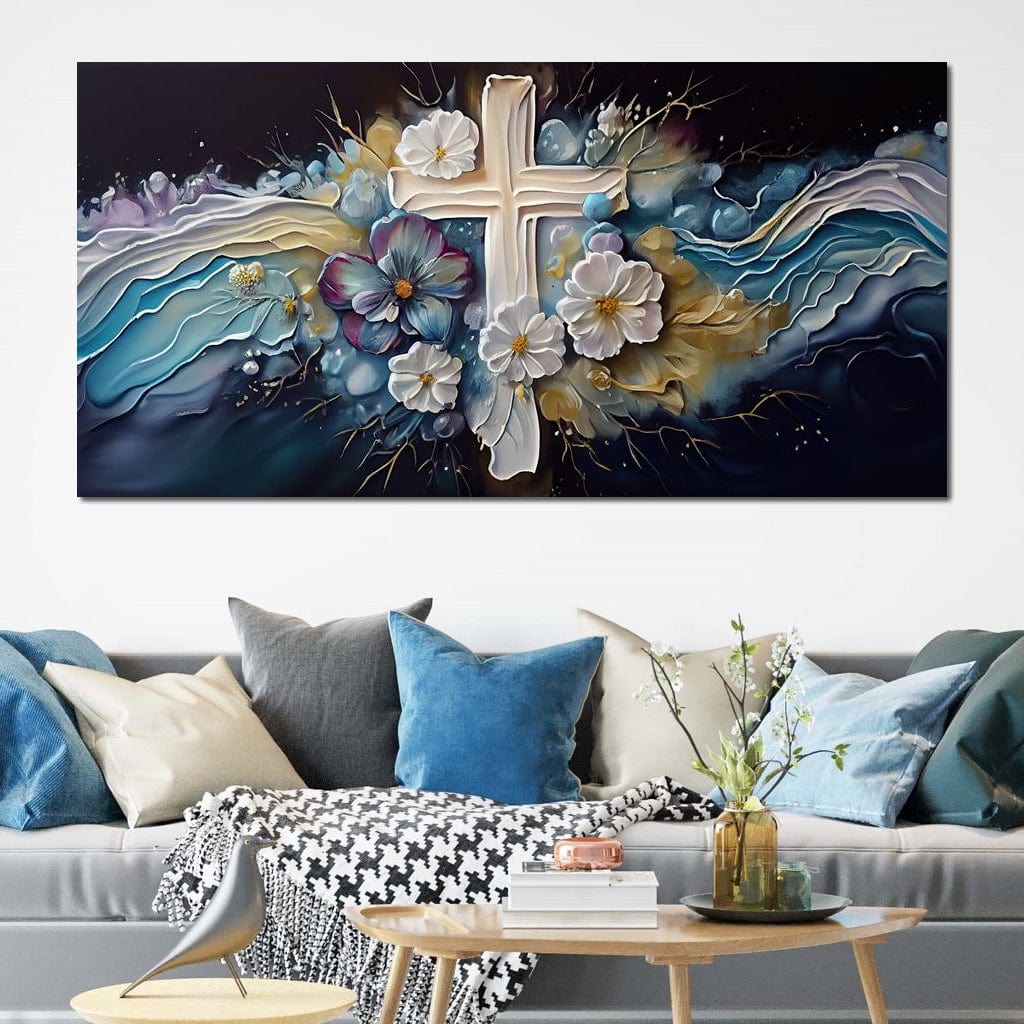 Tablou canvas cu tablou canvas cu cruce si flori