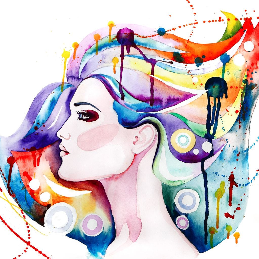 Tablou canvas cu pictura profil femeie par colorat
