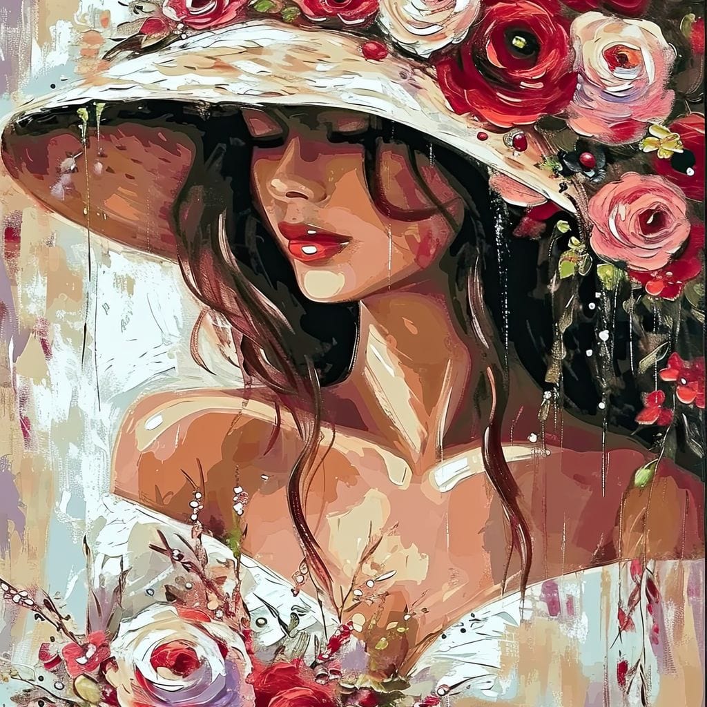 Tablou canvas cu portret de femeie cu palarie, tablou canvas pentru perete