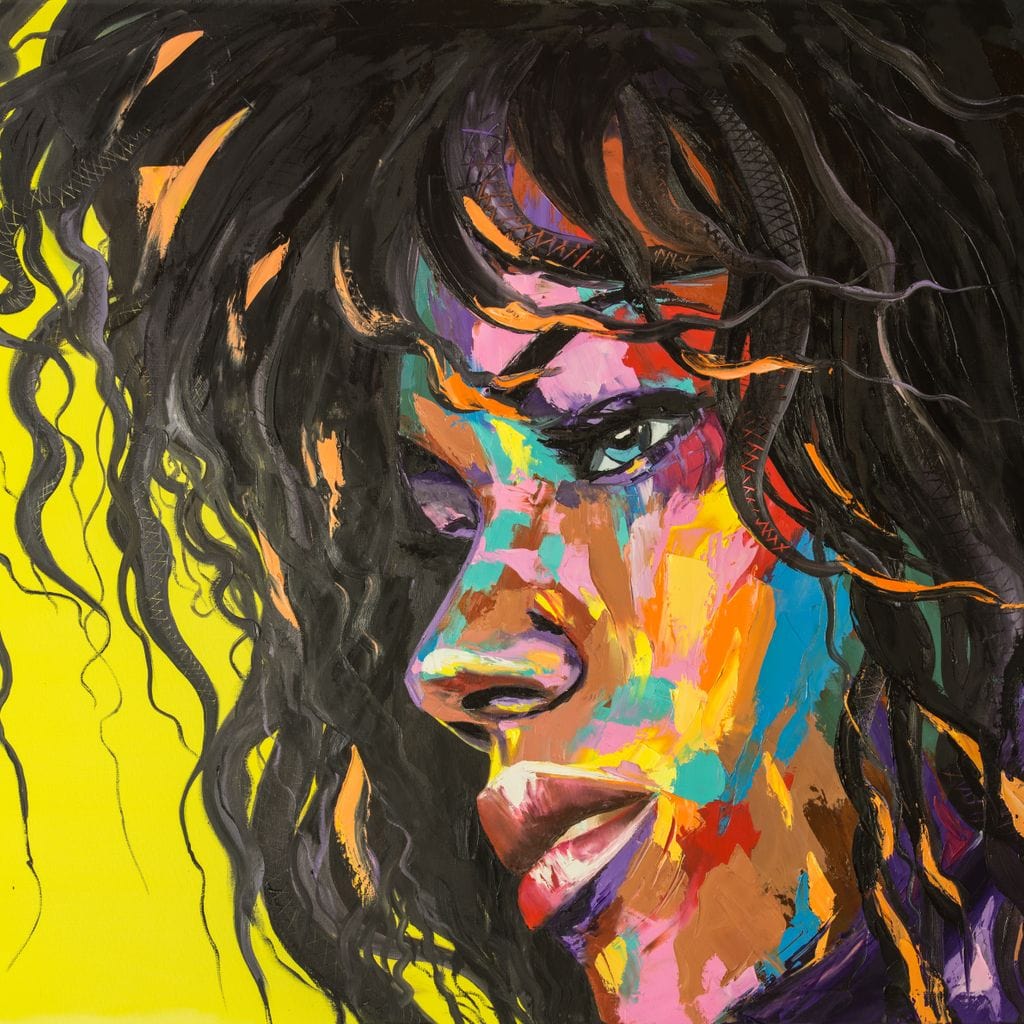 Tablou canvas cu pictura cu portret de femeie expresiva