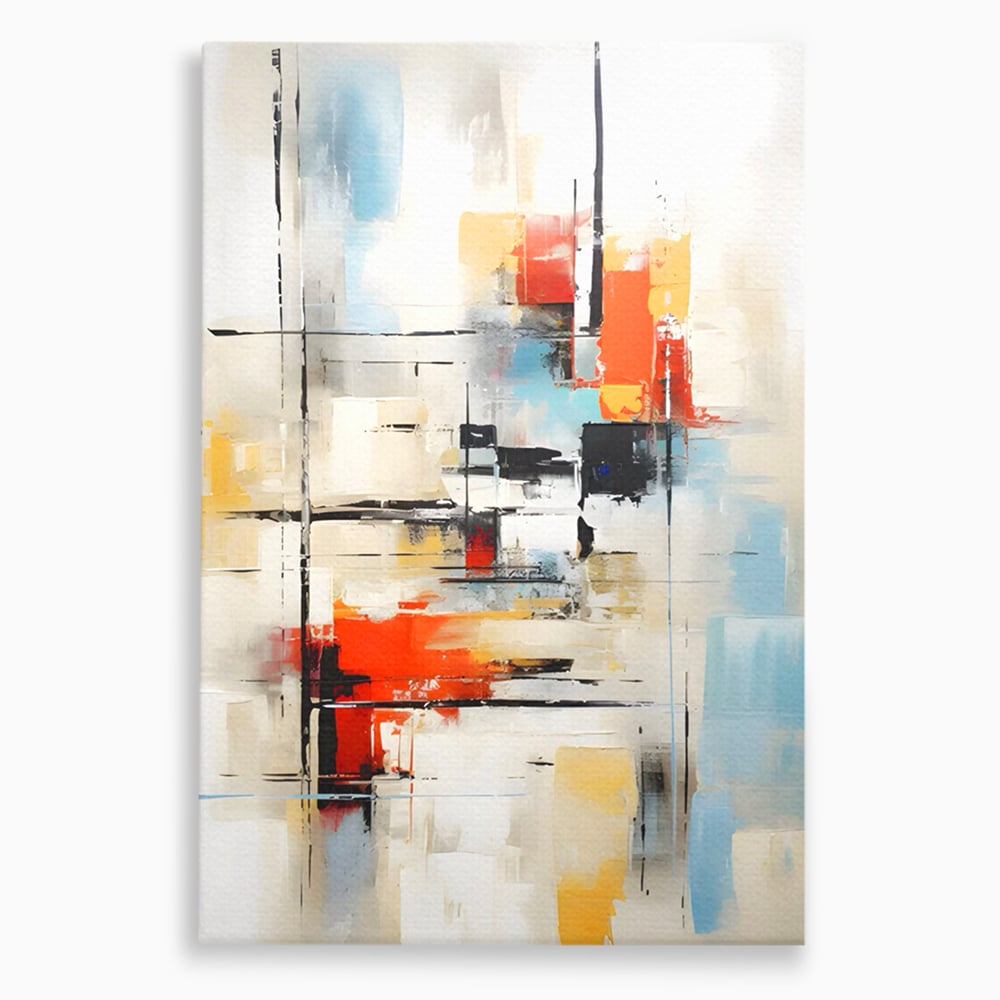 Tablou canvas cu pictura abstracta cu linii si pete, fara rama, pe sasiu de lemn