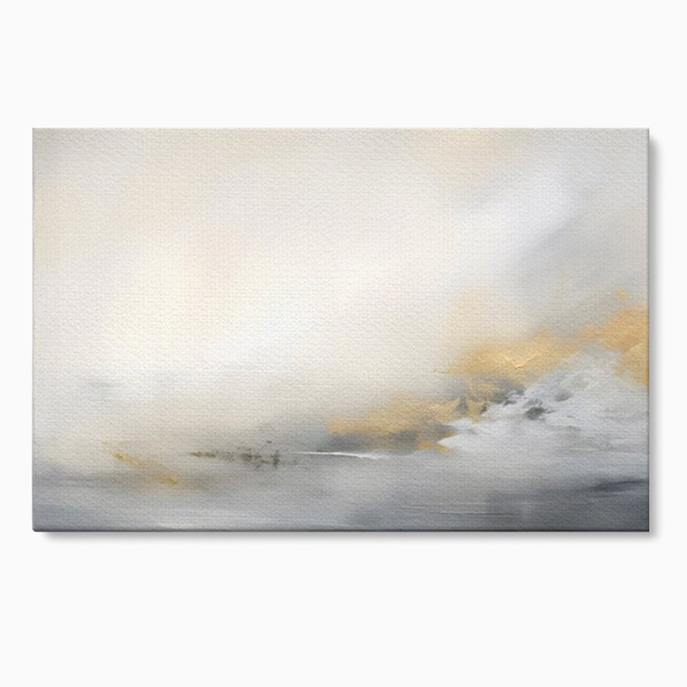 Tablou canvas cu tablou abstract cu ceata si nuante aurii, fara rama, pe sasiu de lemn