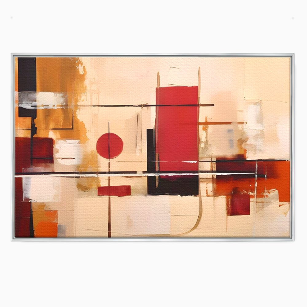 Tablou canvas cu pictura abstracta cu forme geometrice, in rama de aluminiu argintiu