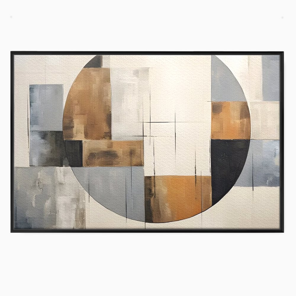 Tablou canvas cu pictura canvas cu linii negre si forme geometrice, in rama de aluminiu negru