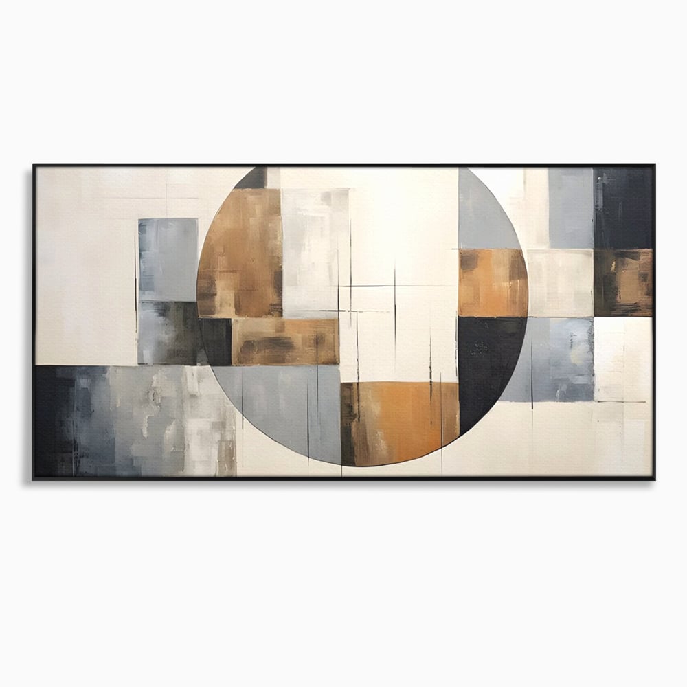 Tablou canvas cu pictura canvas cu linii negre si forme geometrice, in rama de aluminiu negru