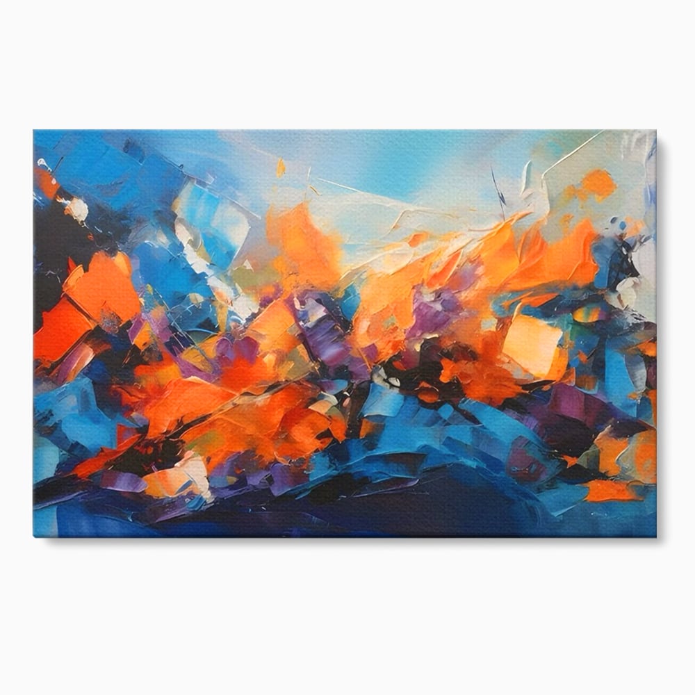 Tablou canvas cu pictura abstracta cu pete portocalii, fara rama, pe sasiu de lemn