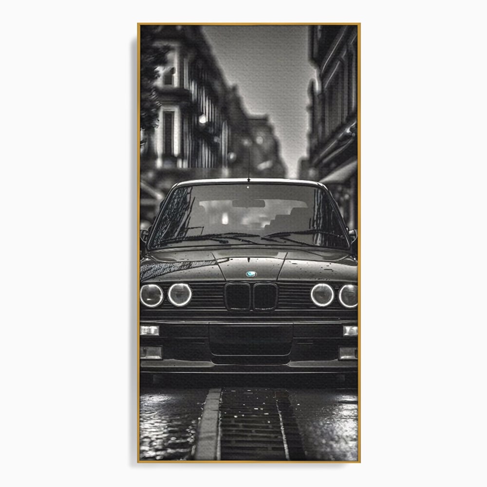 Tablou canvas cu tablou canvas cu masina bmw clasica, in rama de aluminiu auriu