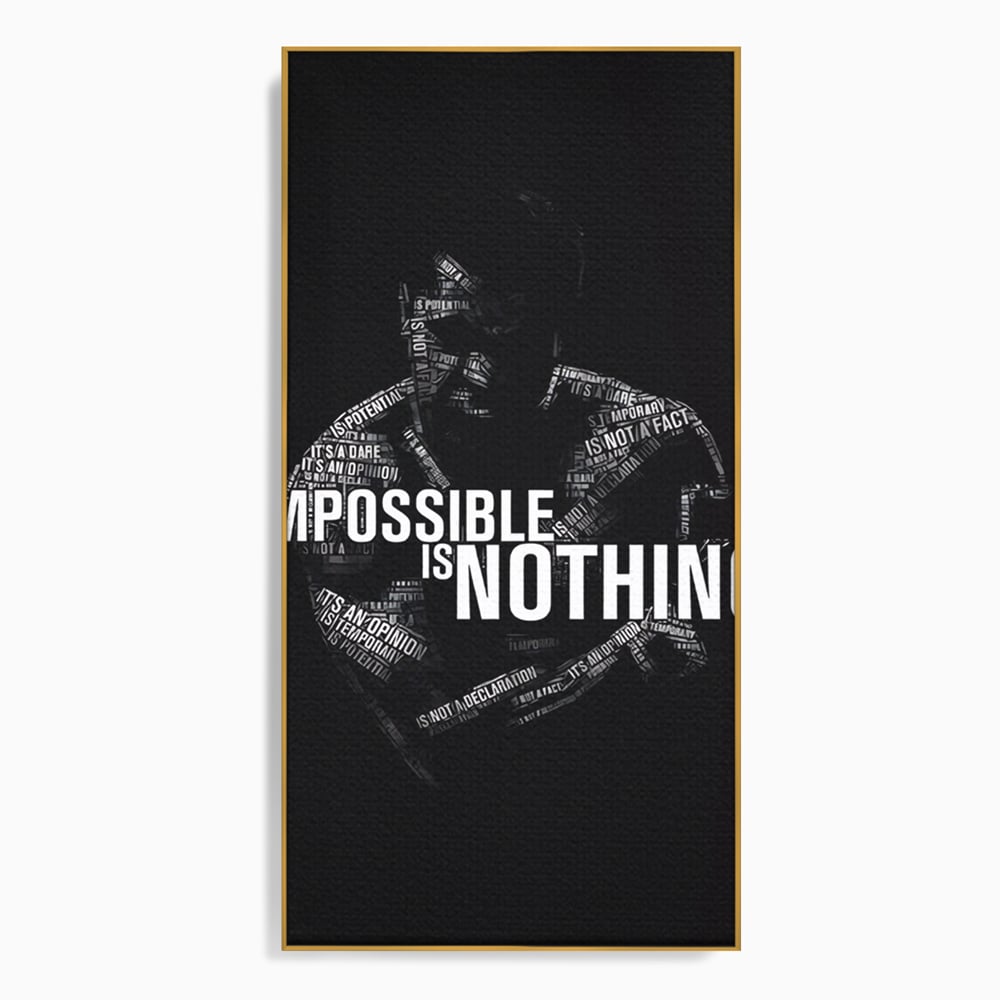 Tablou canvas cu tablou canvas cu silueta masculina si text motivational, in rama de aluminiu auriu