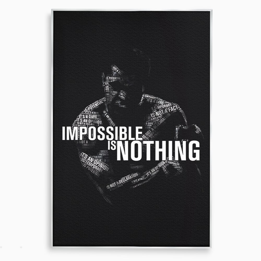 Tablou canvas cu tablou canvas cu silueta masculina si text motivational, in rama de aluminiu argintiu
