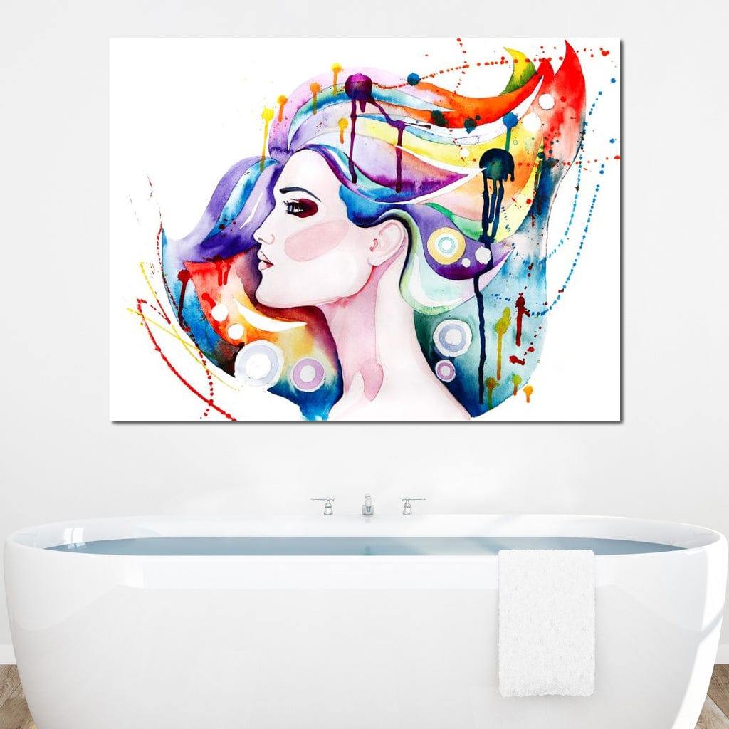 Pictura profil femeie par colorat, tablou canvas pentru perete