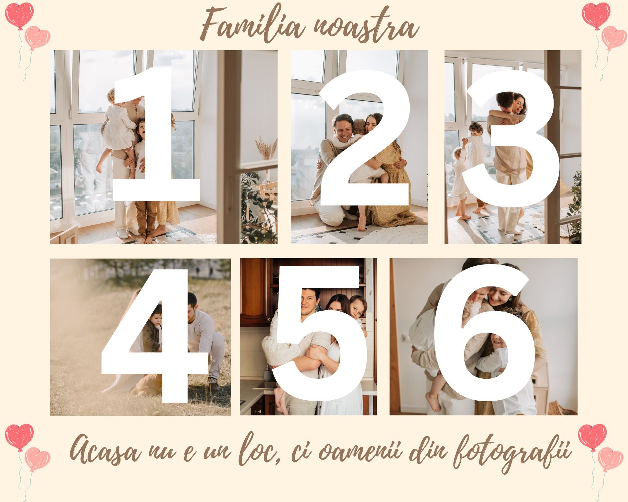 Tablou canvas cu sase fotografii de familie, tablou canvas pentru perete