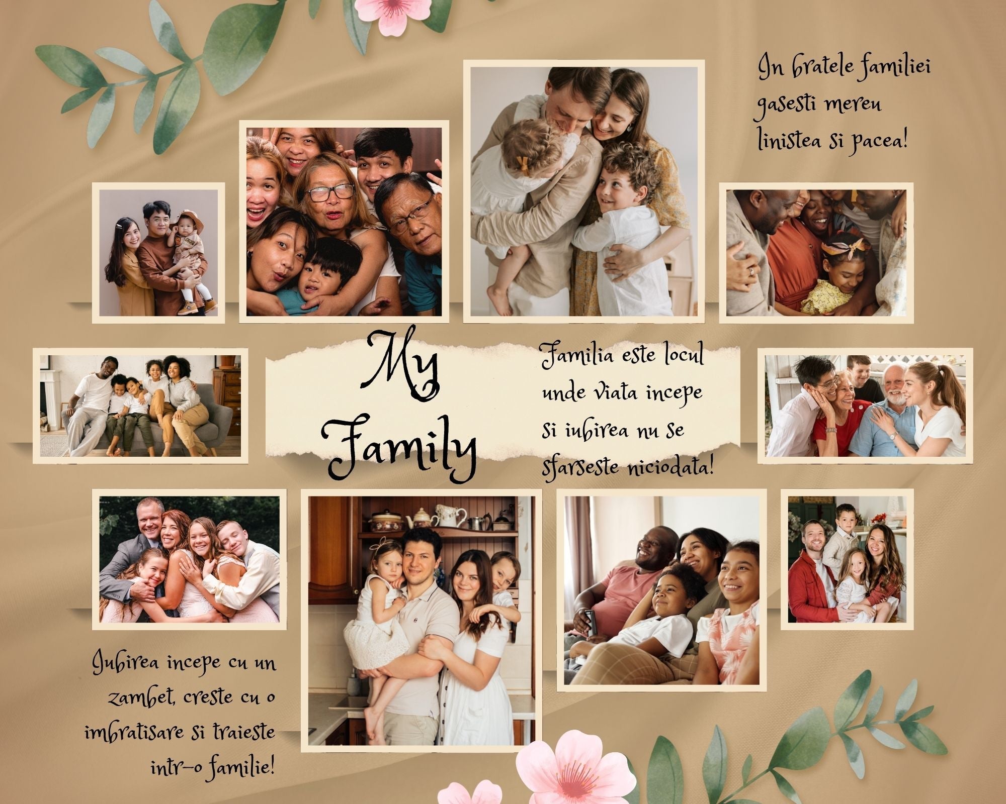 Tablou canvas cu colaj fotografii familie cu citate