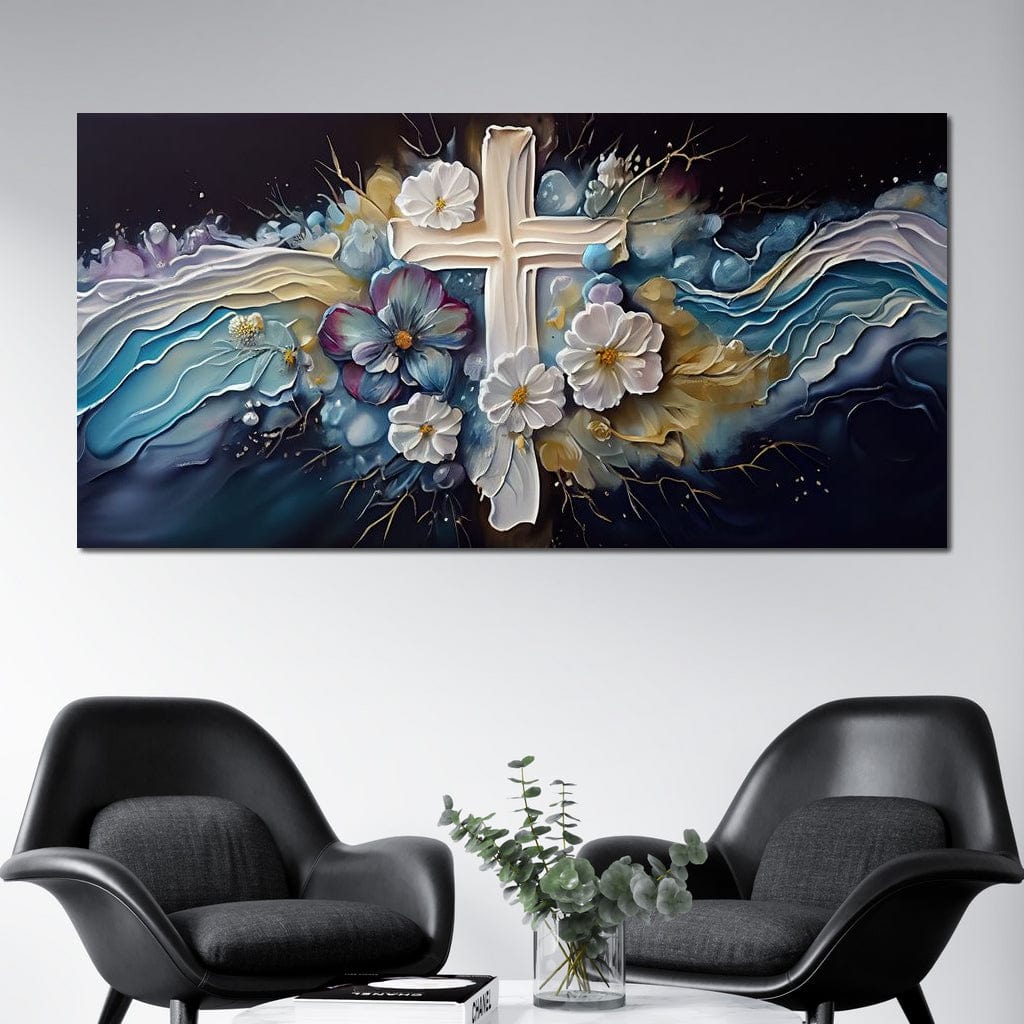 Tablou canvas decorativ cu tablou canvas cu cruce si flori
