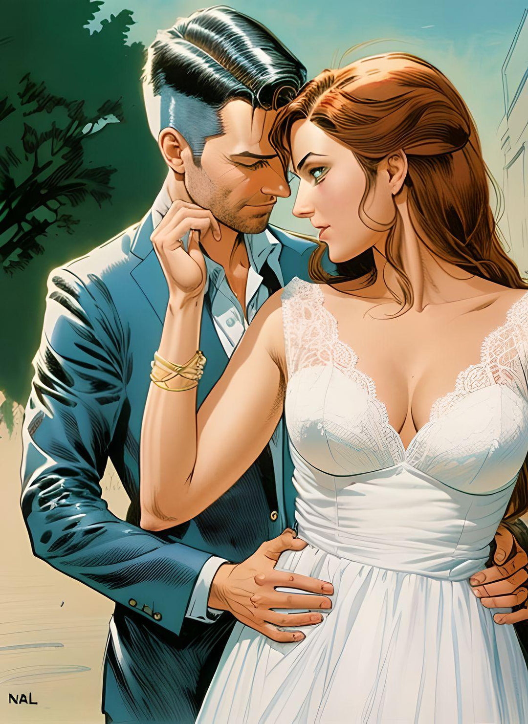 Tablou canvas cu ilustratie digitala cu un cuplu in stil american comic