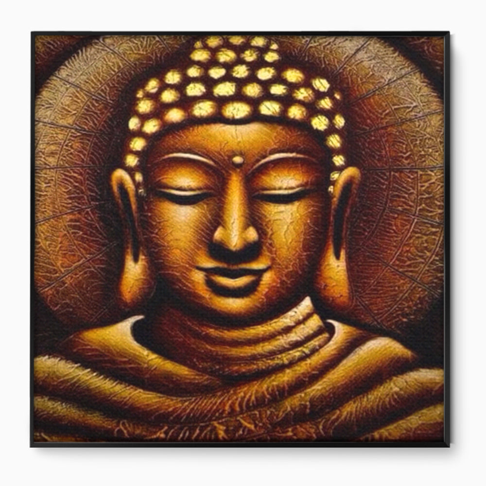 Tablou canvas cu tablou canvas cu chipul lui buddha, in rama de aluminiu negru
