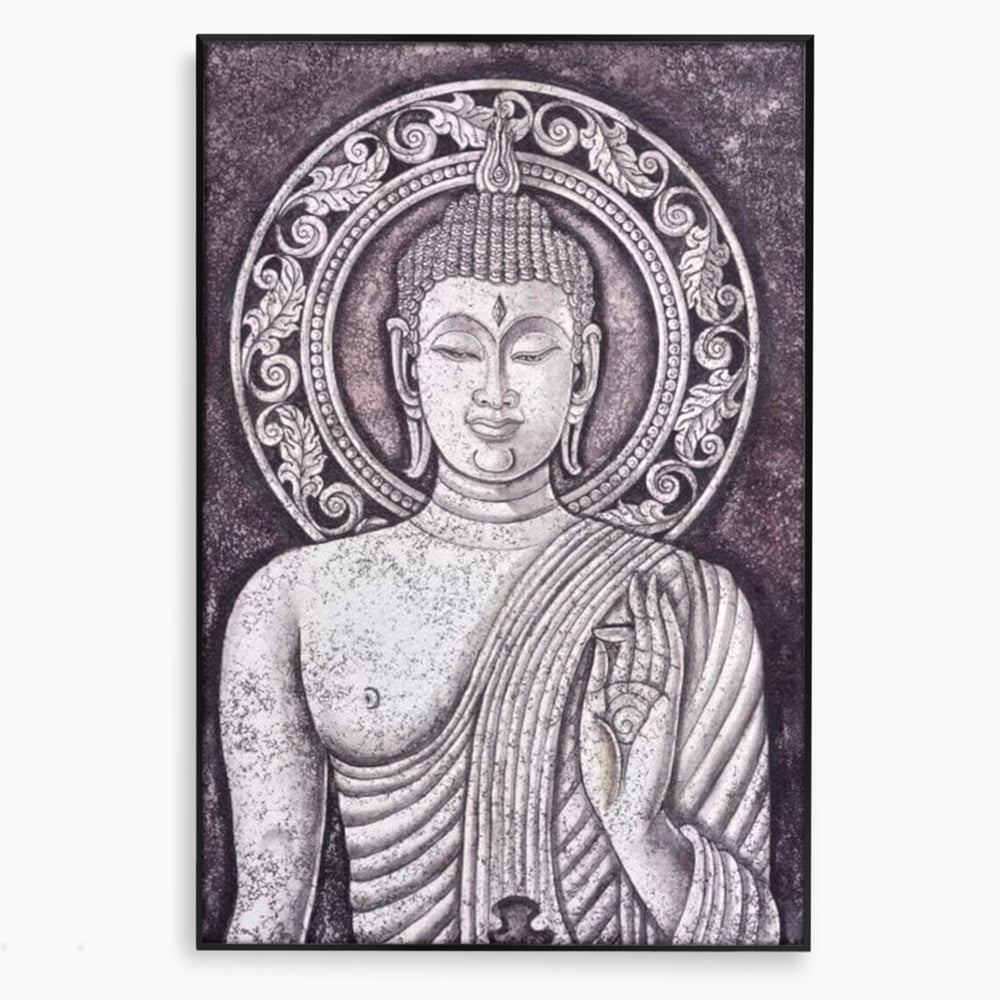 Tablou canvas cu tablou canvas cu chipul lui buddha, in rama de aluminiu negru
