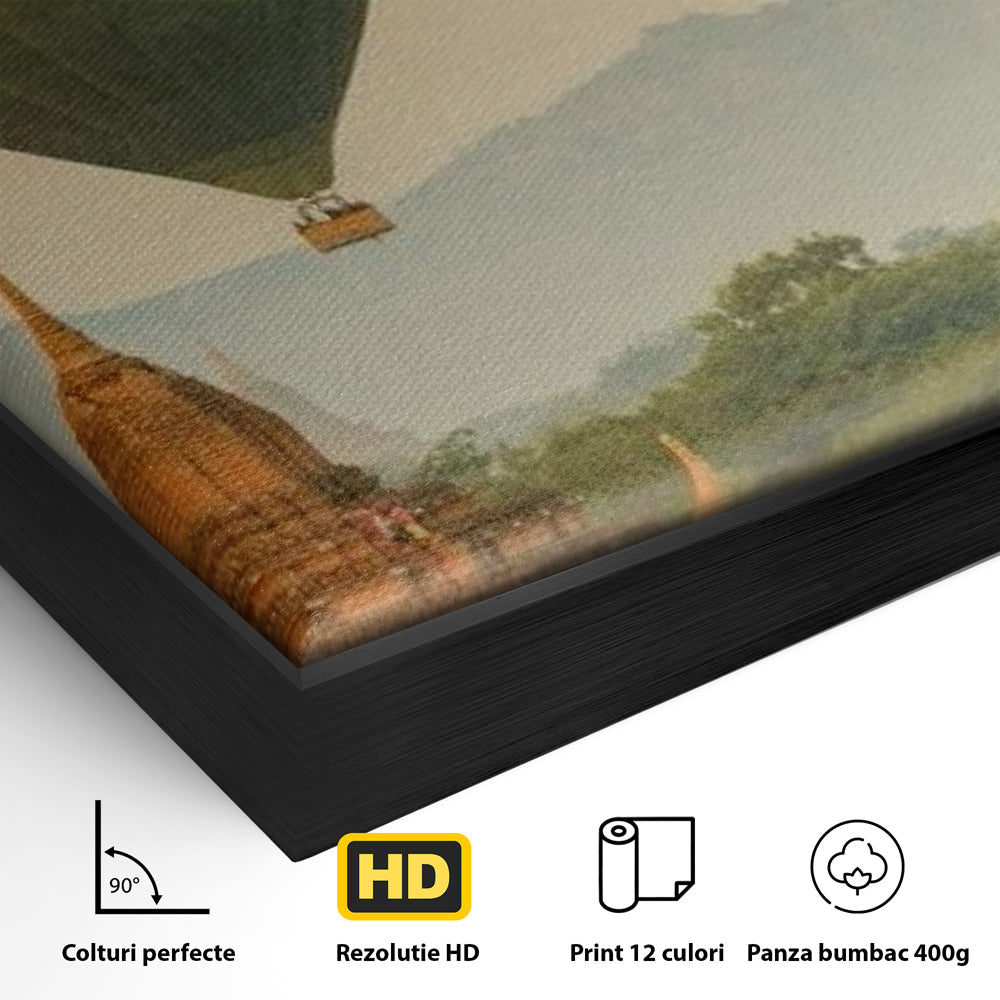 Detaliu al suprafetei: tablou canvas cu peisaj din bagan, in rama de aluminiu negru