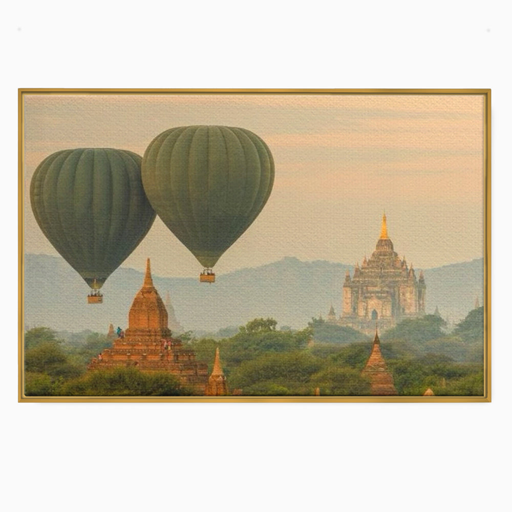 Tablou canvas cu tablou canvas cu peisaj din bagan, in rama de aluminiu auriu