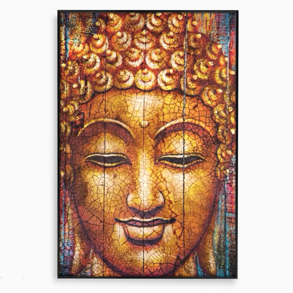 Tablou canvas cu tablou canvas cu chipul lui buddha, in rama de aluminiu negru