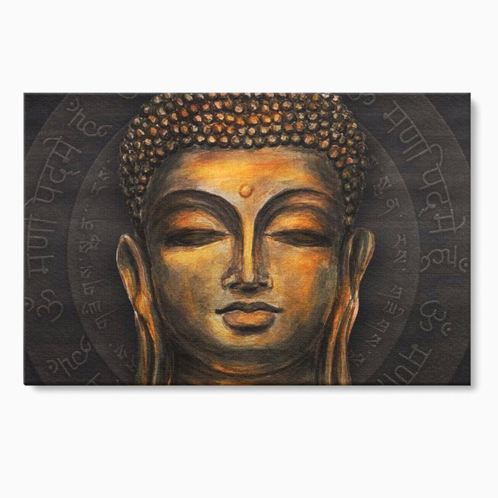 Tablou canvas cu pictura cu chipul lui buddha, fara rama, pe sasiu de lemn