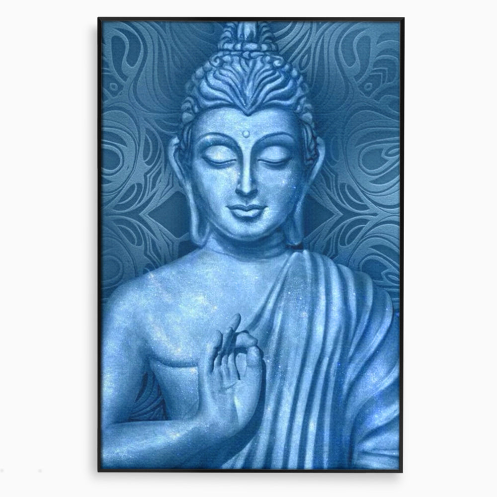 Tablou canvas cu tablou canvas cu buddha albastru, in rama de aluminiu negru