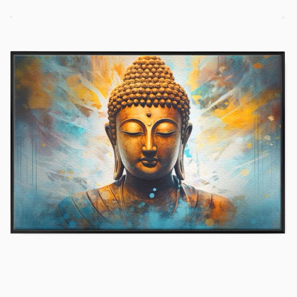 Tablou canvas cu tablou canvas cu bustul lui buddha, in rama de aluminiu negru