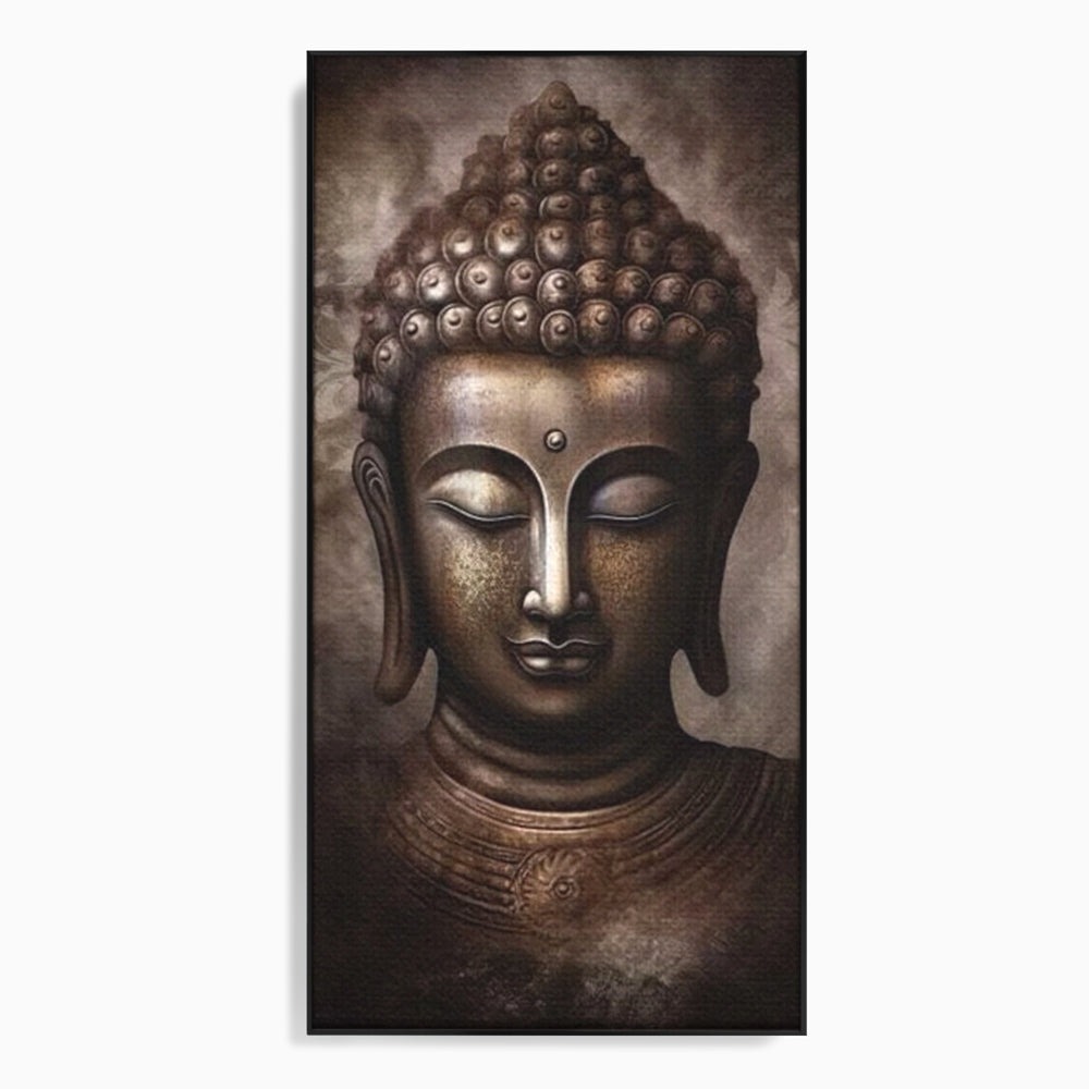 Tablou canvas cu tablou canvas cu portret buddha, in rama de aluminiu negru